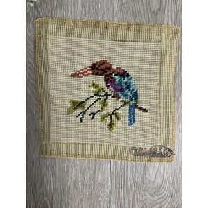 Vintage Needlepoint Colorful Bird Completed Finished Unframed
